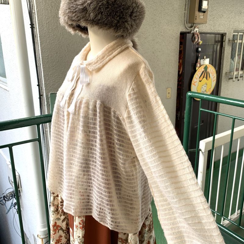 画像: Vintage satin ribbon design knit cardigan