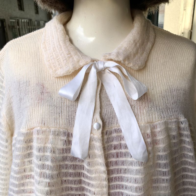 画像: Vintage satin ribbon design knit cardigan