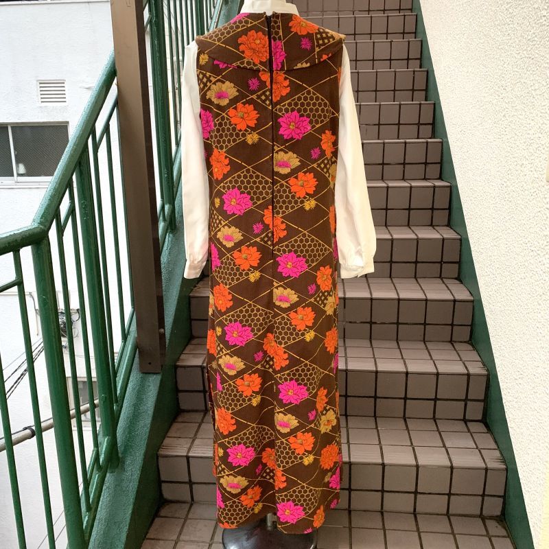 画像: Vintage flower pattern cotton linen long dress