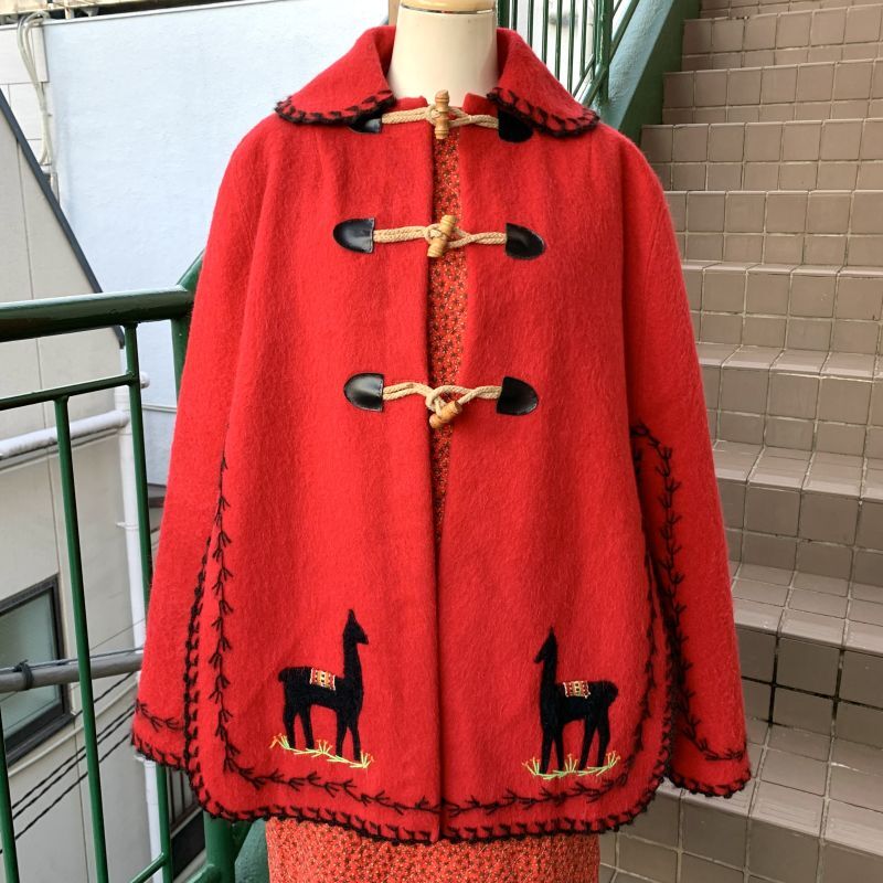 画像: Vintage donkey patch&embroidery wool poncho coat