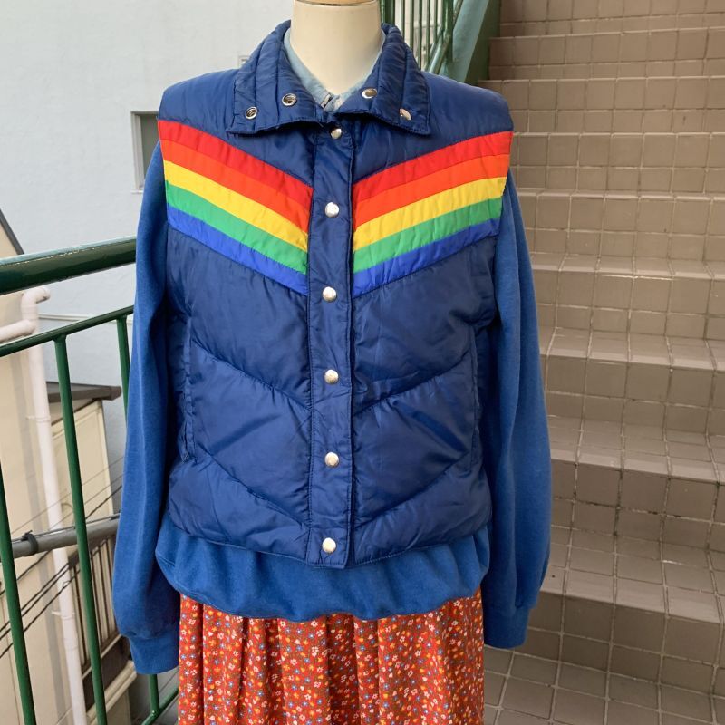 画像: (SALE) Vintage rainbow reversible down vest