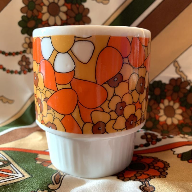 画像: Vintage flower pattern stacking mugs  B