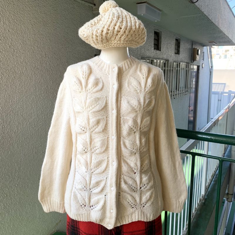 画像: Vintage leaf pattern knit cardigan