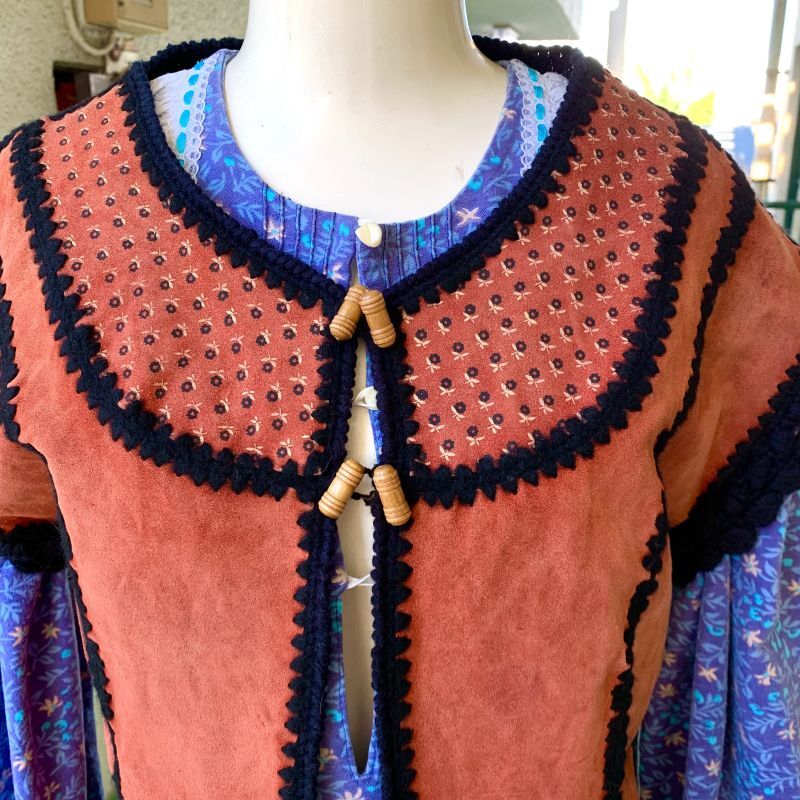 画像: Vintage flower stamp suede&knit vest