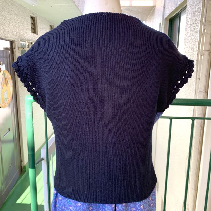 画像: Vintage flower stamp suede&knit vest