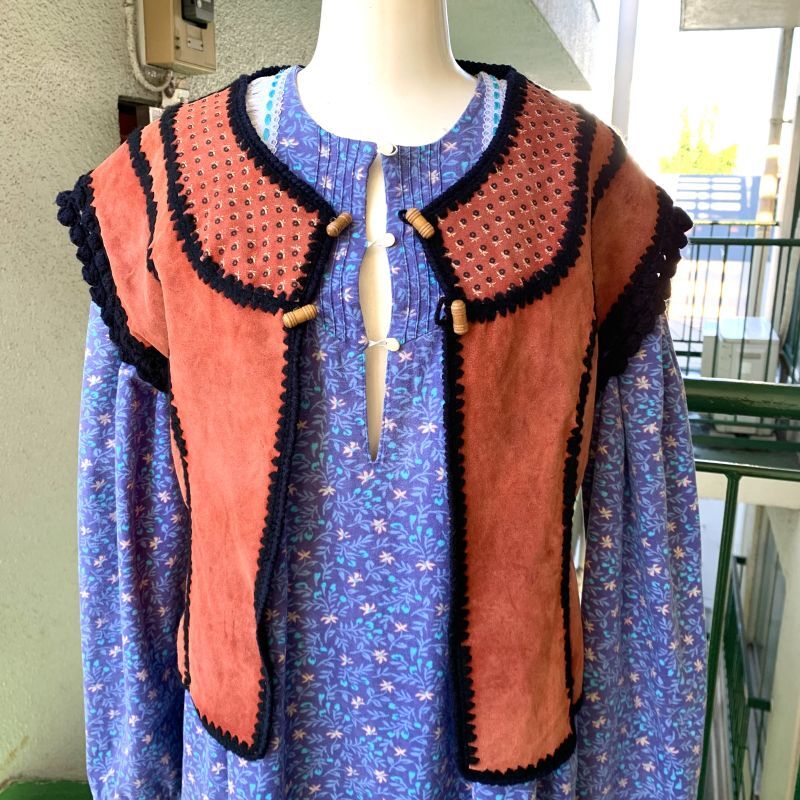 画像: Vintage flower stamp suede&knit vest