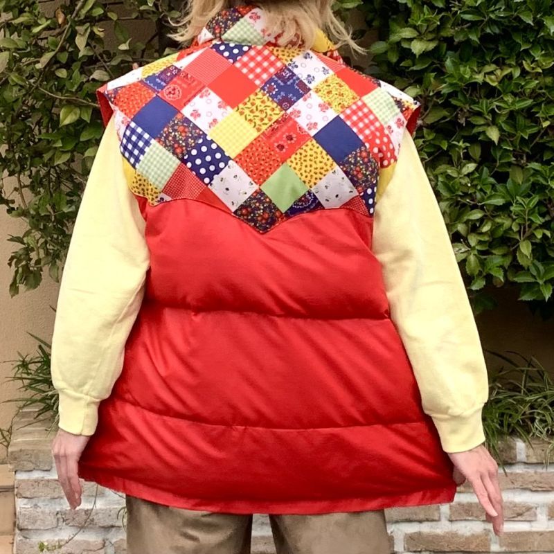 画像: Vintage patchwork pattern down vest