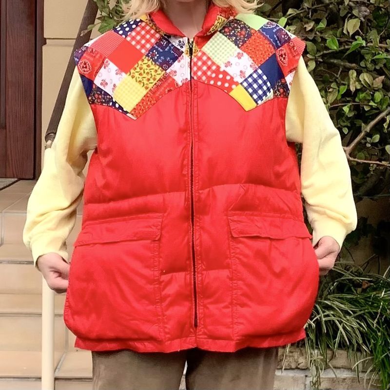 画像: Vintage patchwork pattern down vest