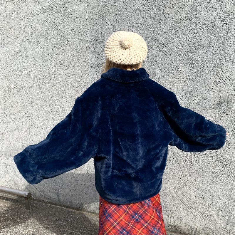 画像: Vintage navy eco fur jacket