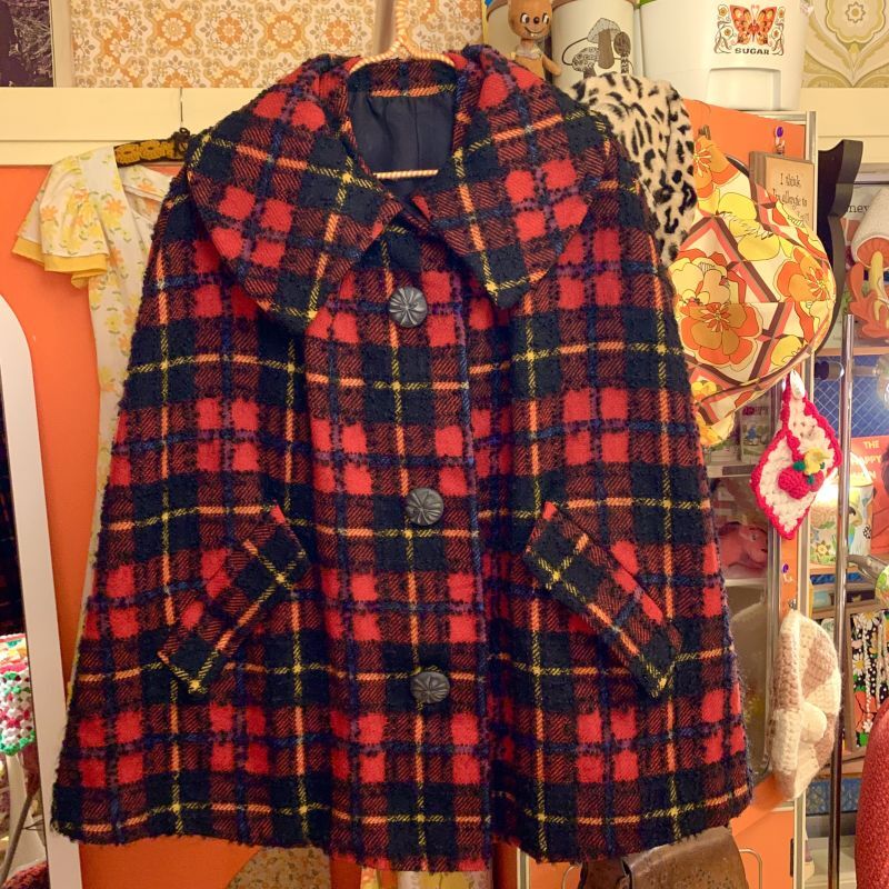 画像: Vintage Design Plaid collared poncho