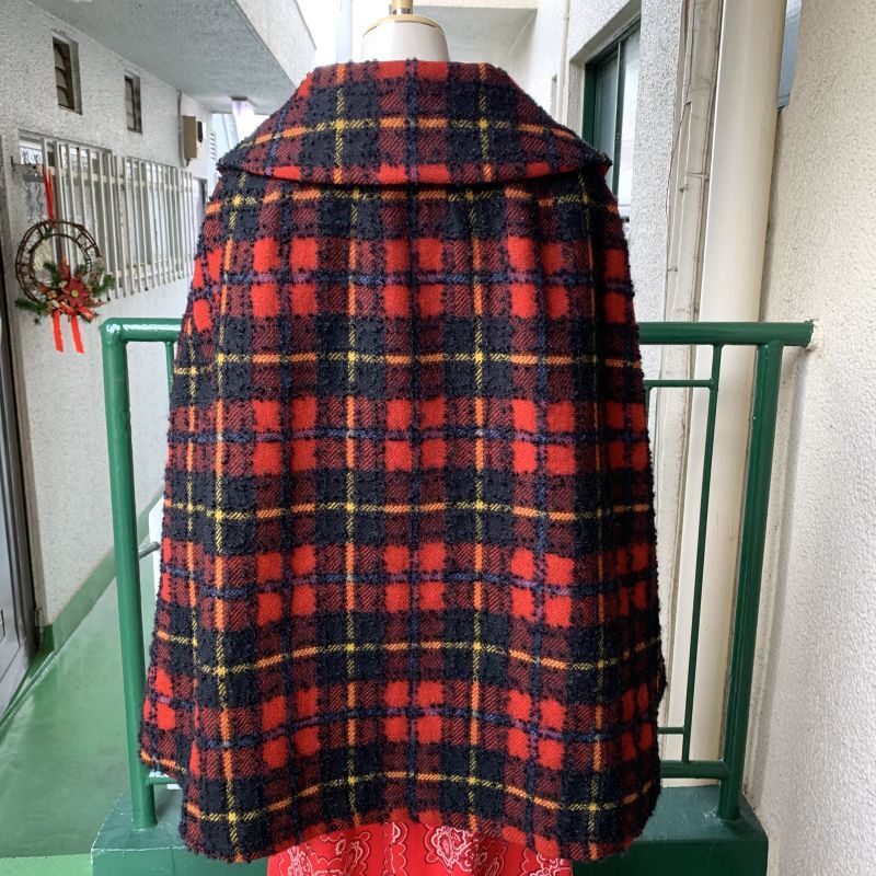 画像: Vintage Design Plaid collared poncho