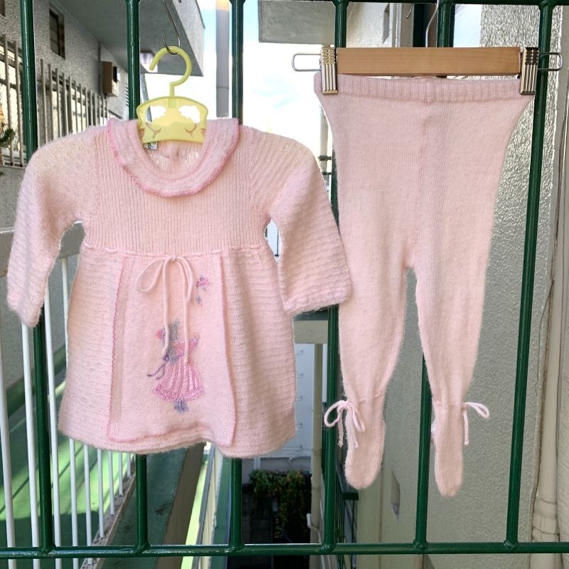画像: Vintage girl embroidery patch  baby knitwear setup