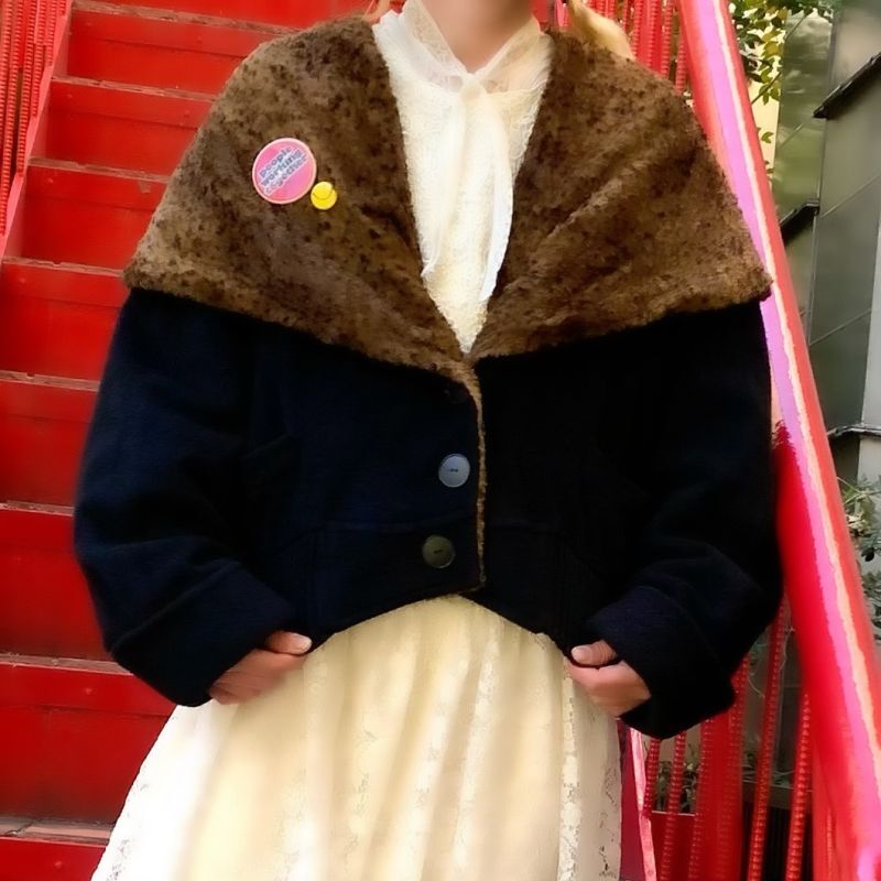 画像: Vintage big leopard collar mohair wool jacket