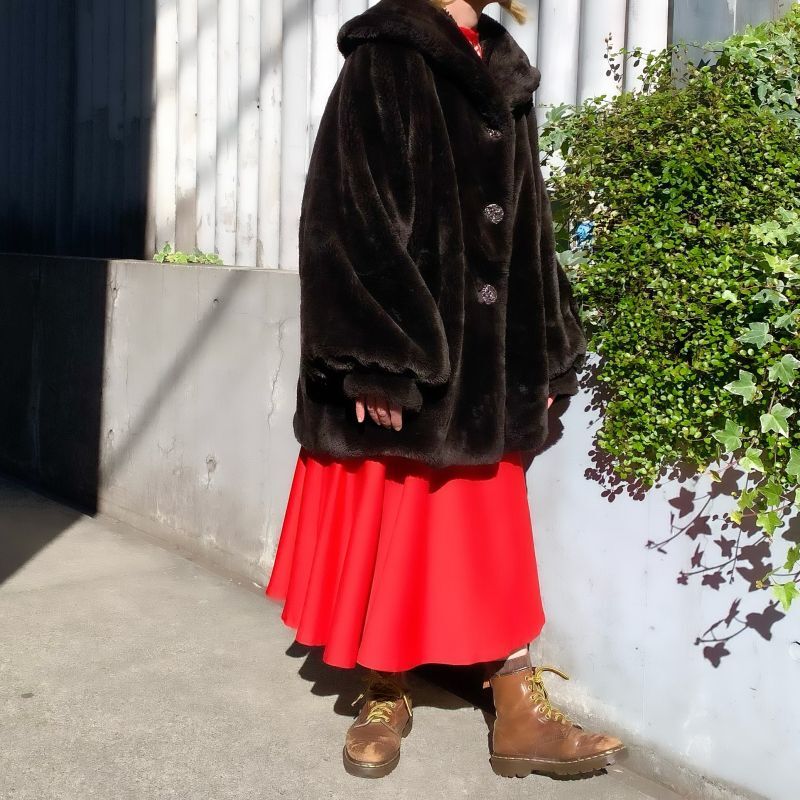 画像: (SALE) Vintage dark brown eco fur coat