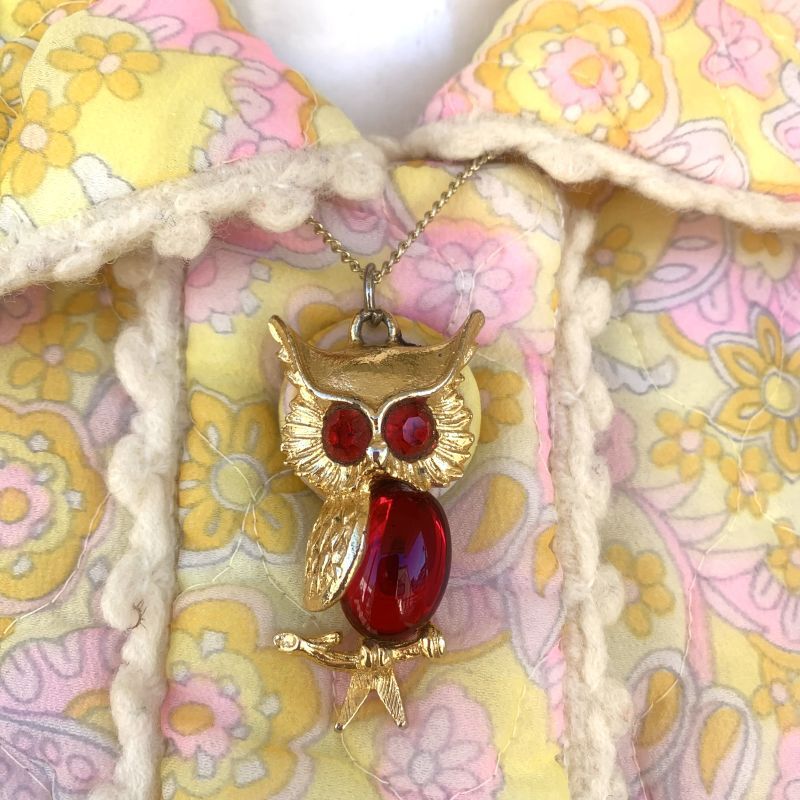 画像: Vintage rd rhinestone owl necklace