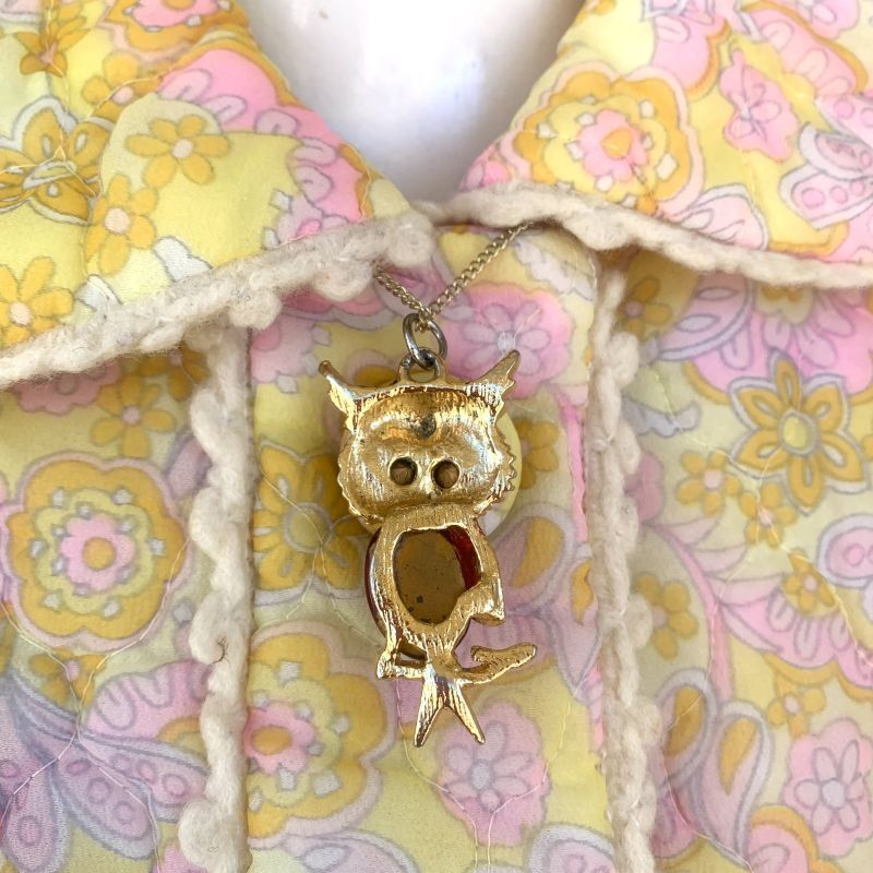 画像: Vintage rd rhinestone owl necklace