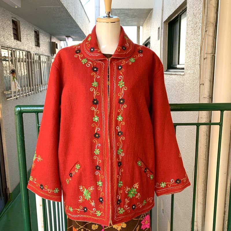 画像: Vintage flower embroidery wool jacket