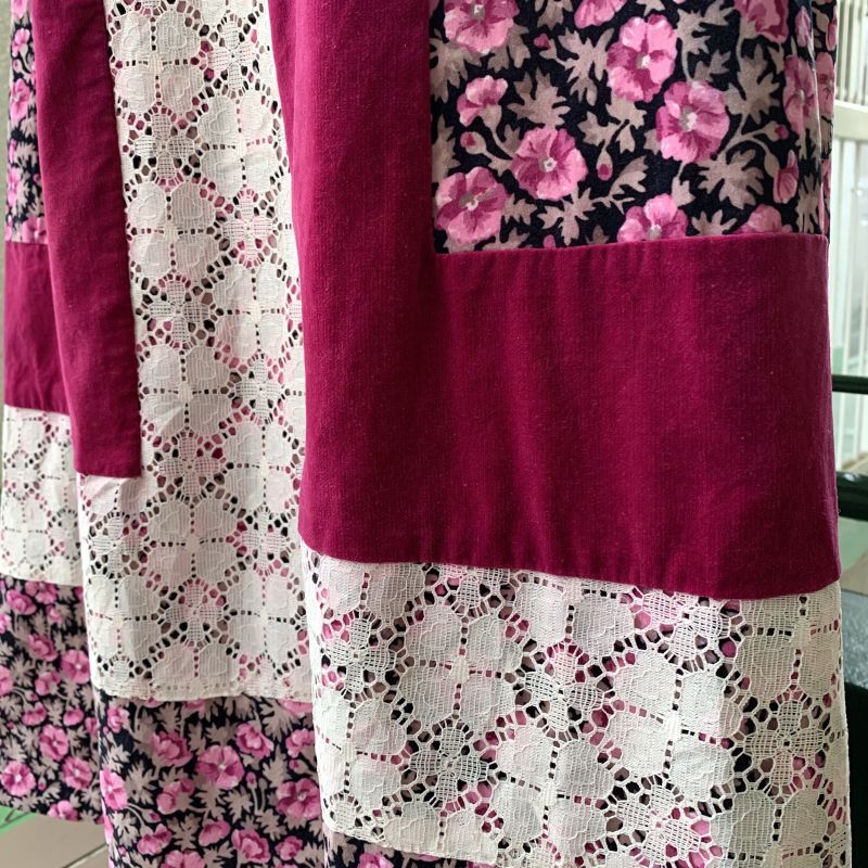 画像3: (SALE) Vintage velor&flower lace patchwork long skirt