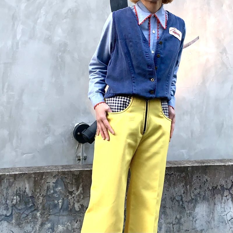 画像: Vintage light yellow ginghamcheck pants