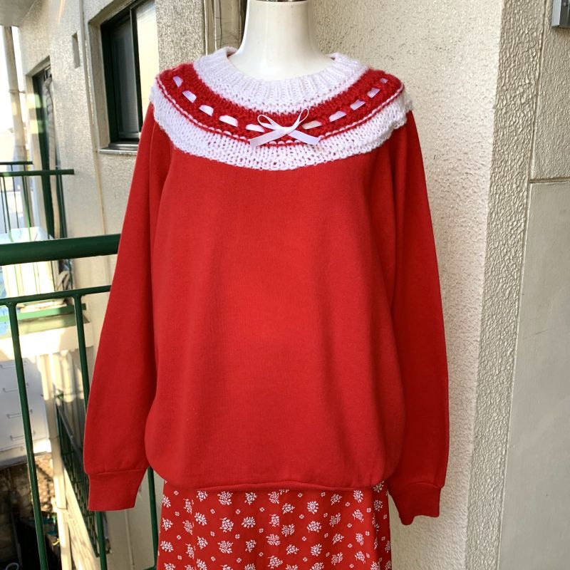 画像: (SALE) Vintage knitted collar sweat