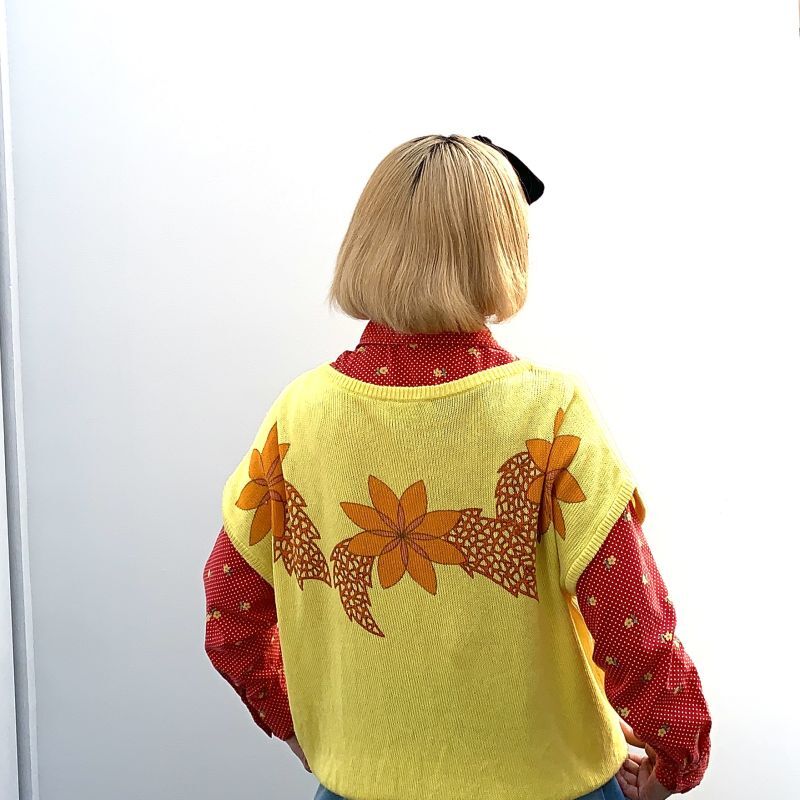 画像: Vintage flower pattern cotton knit top
