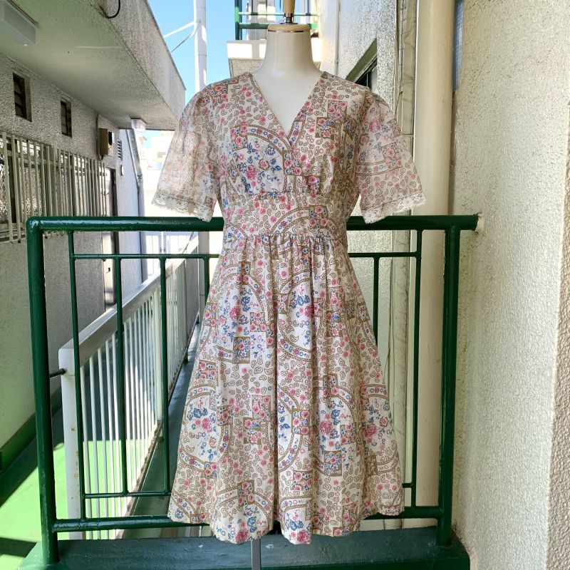 画像: (SALE)Vintage flower&paisley cache-coeur dress