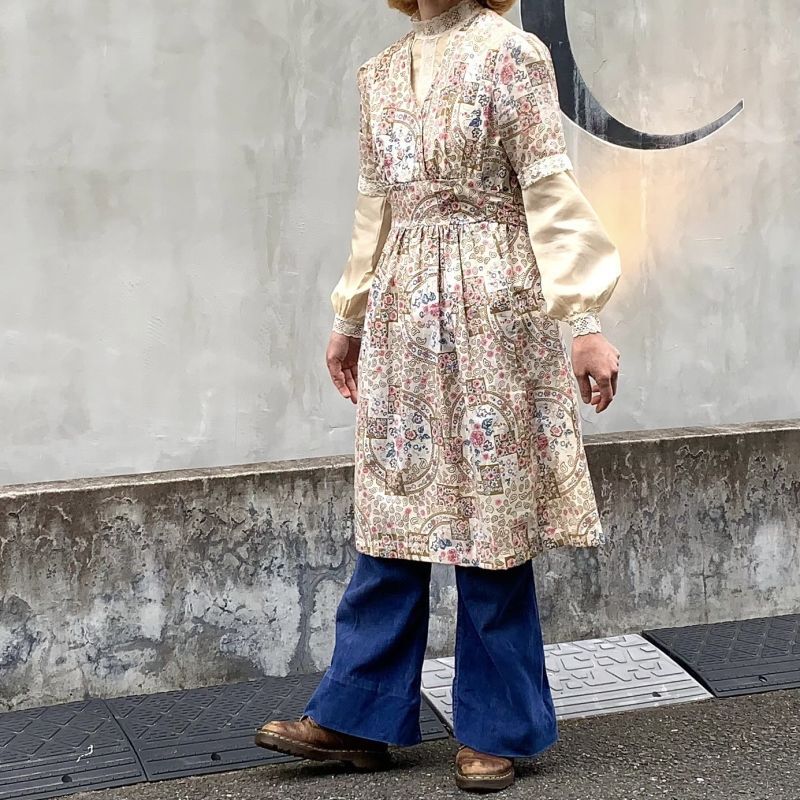 画像1: Vintage flower&paisley cache-coeur dress