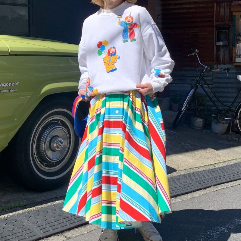画像1: Vintage colorful multi border skirt