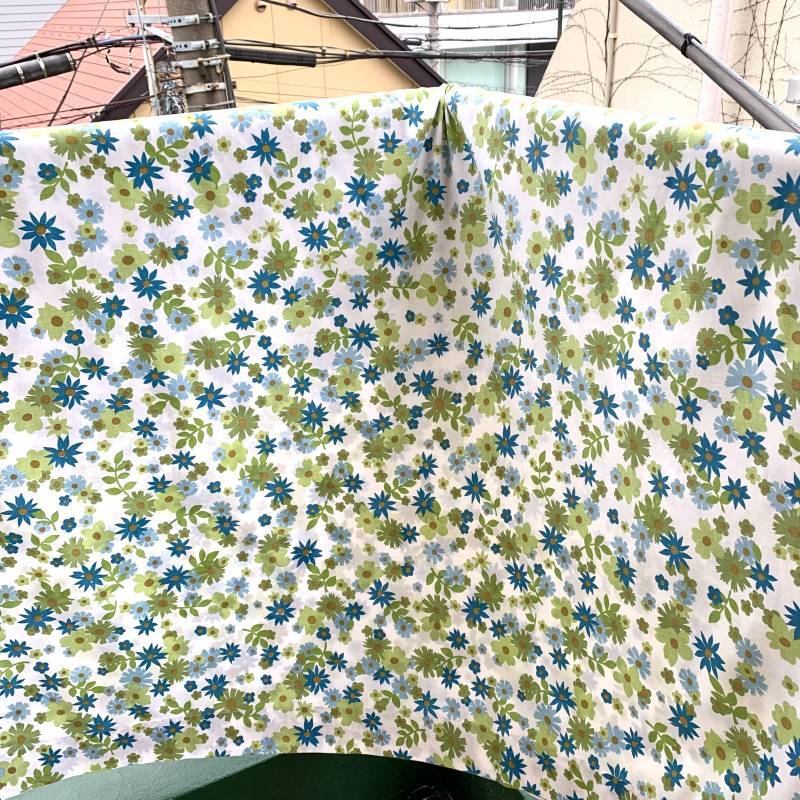 画像1: Vintage BL・GR Flower pattern flat sheets