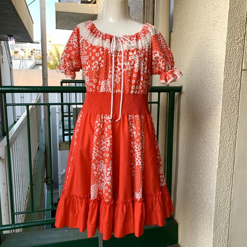 画像: Vintage flower pattern ruffle lace dress