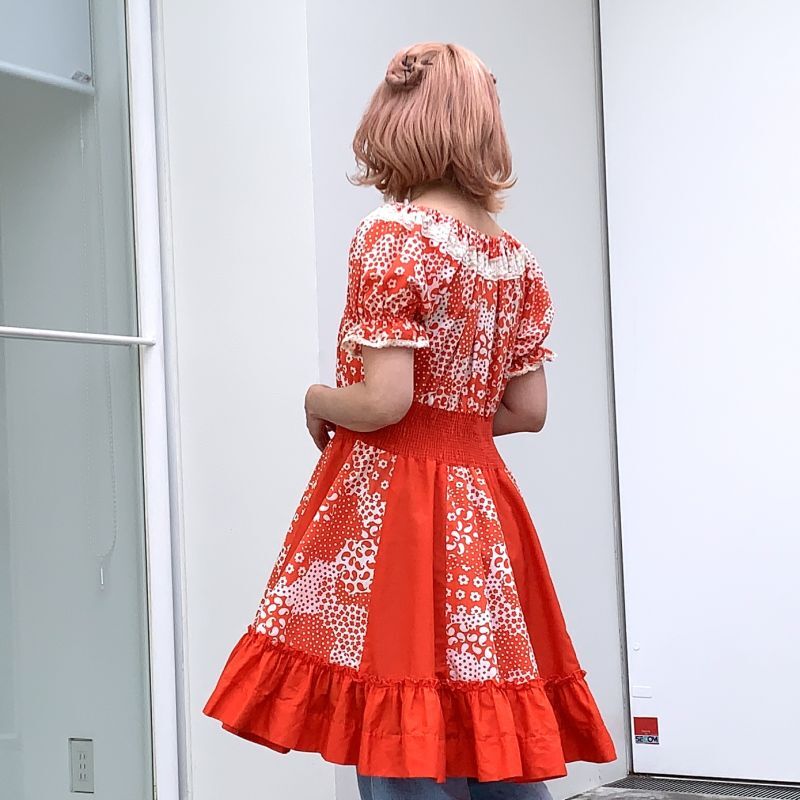 画像: Vintage flower pattern ruffle lace dress