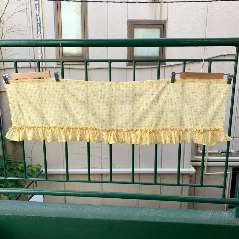 画像: Vintage ye checkered flower flocky printed cafe curtain