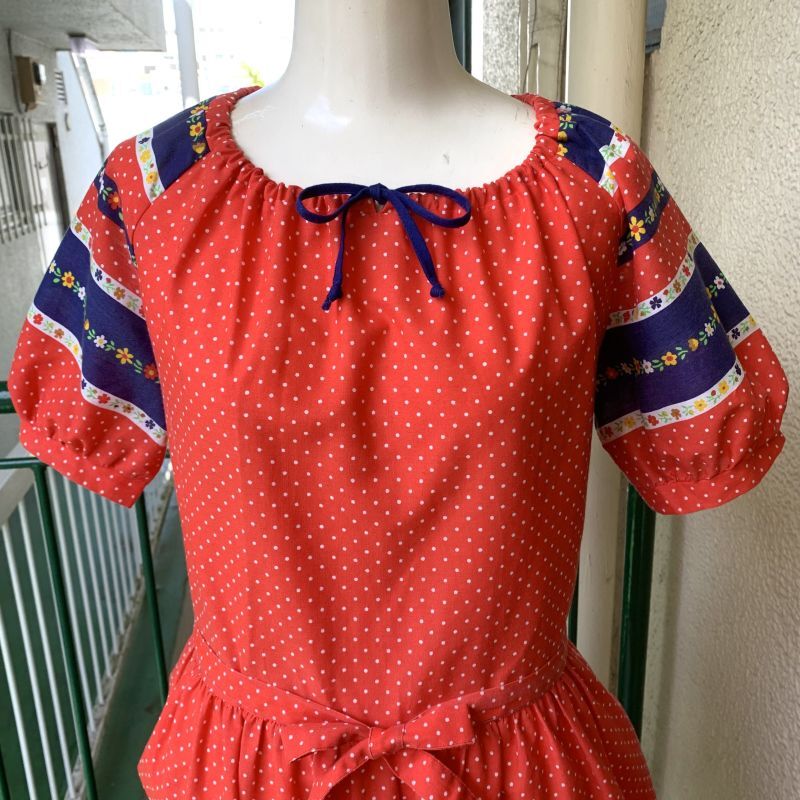 画像: Vintage flower printed pindots dress