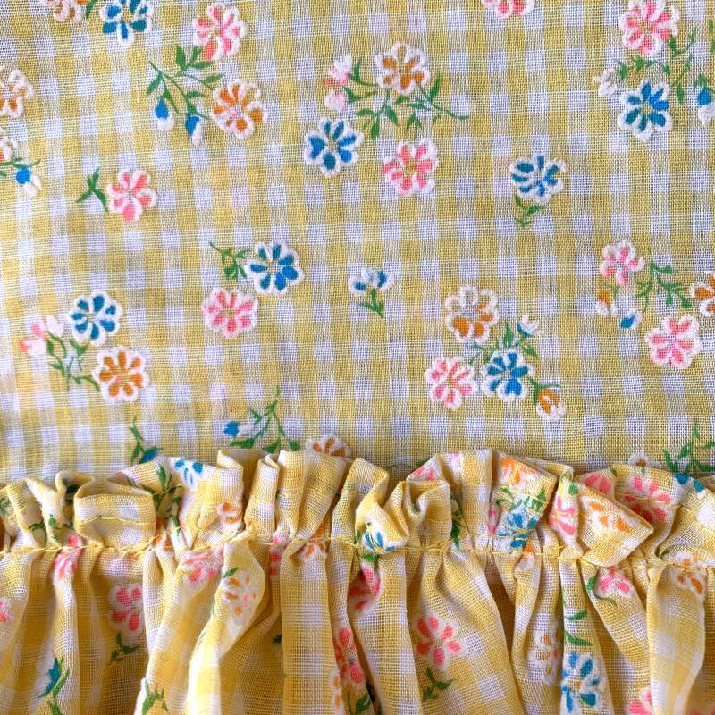 画像: Vintage ye checkered flower flocky printed cafe curtain