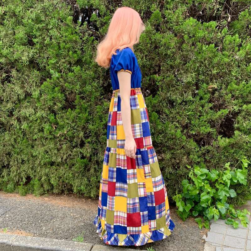 画像: (SALE)Vintage Sears plaid patchwork pattern long dress