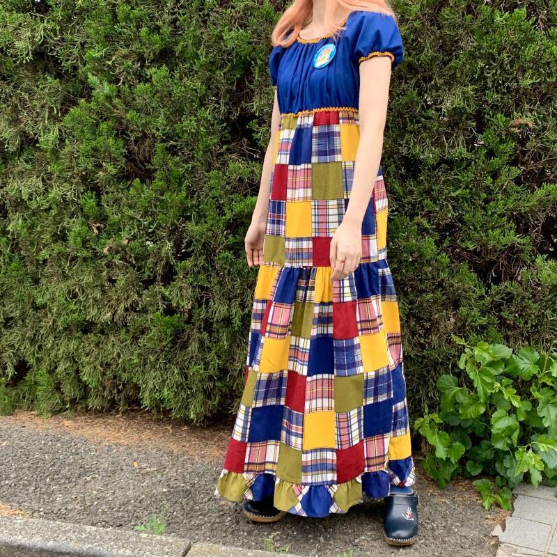 画像: (SALE)Vintage Sears plaid patchwork pattern long dress