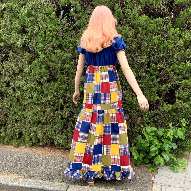 画像: (SALE)Vintage Sears plaid patchwork pattern long dress