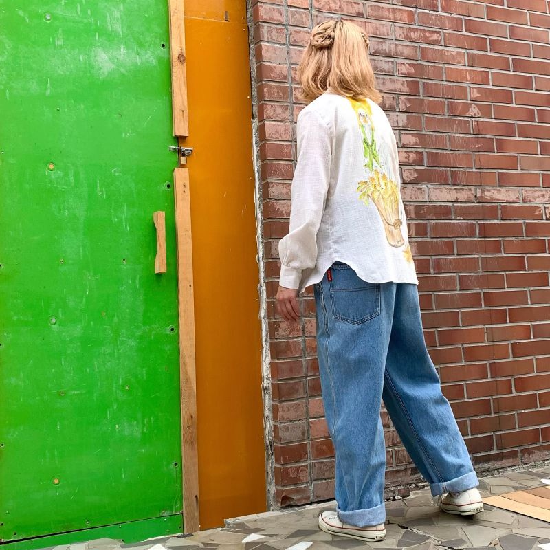 画像: Vintage hand paint duck linen blouse