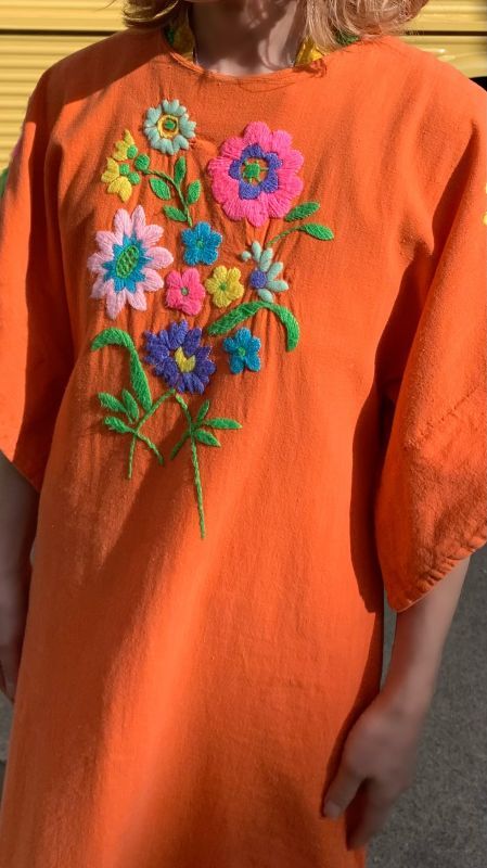 画像: Vintage flower embroidery long dress