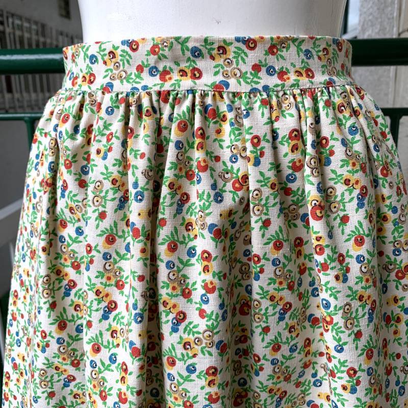 画像: Vintage ribbon line flower pattern long skirt