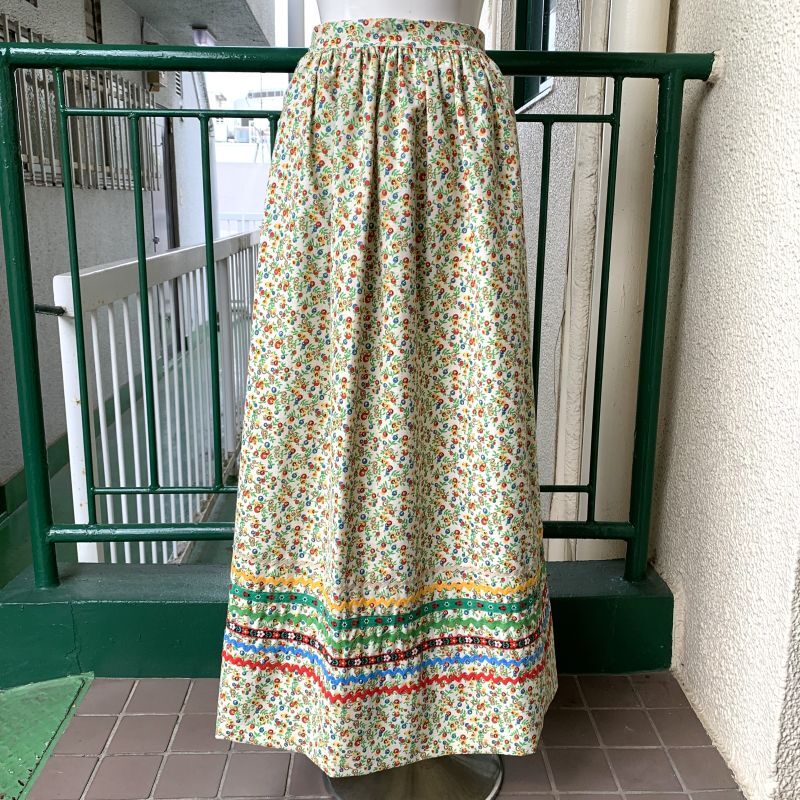 画像: Vintage ribbon line flower pattern long skirt