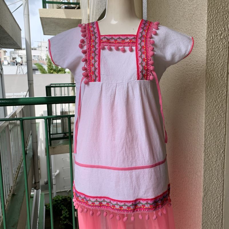 画像: (SALE)Vintage pink ponpon cotton top