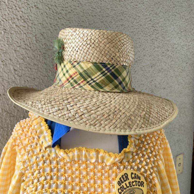 画像: Vintage plaid ribbon straw hat