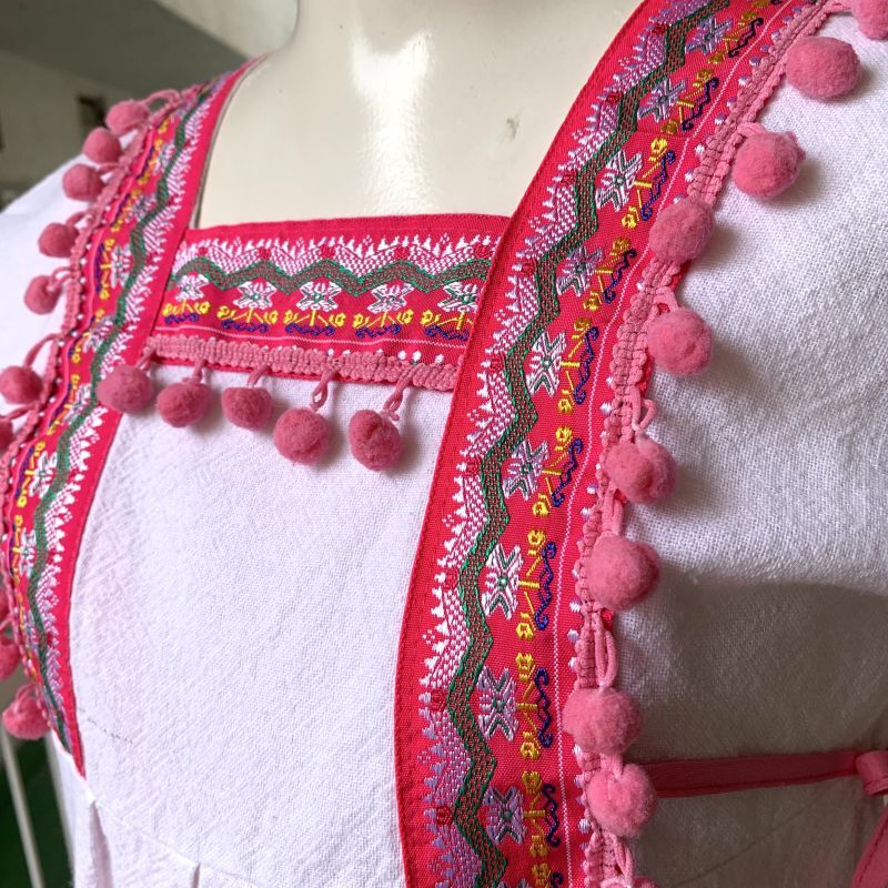 画像: (SALE)Vintage pink ponpon cotton top