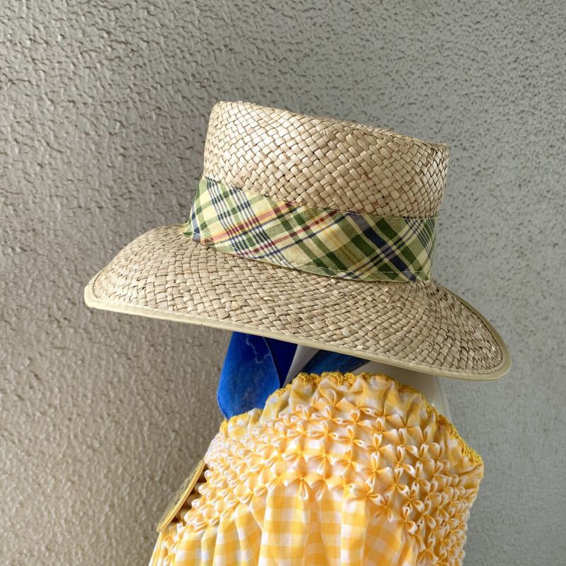 画像: Vintage plaid ribbon straw hat