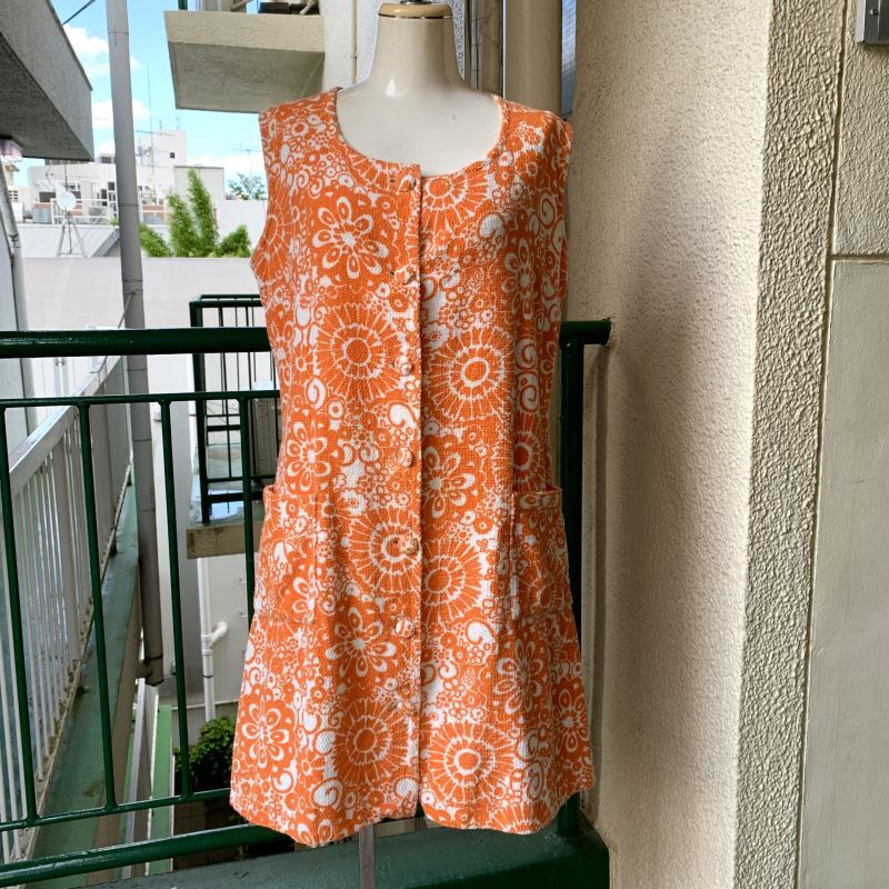 画像: Vintage flower pattern pile sleeveless  dress