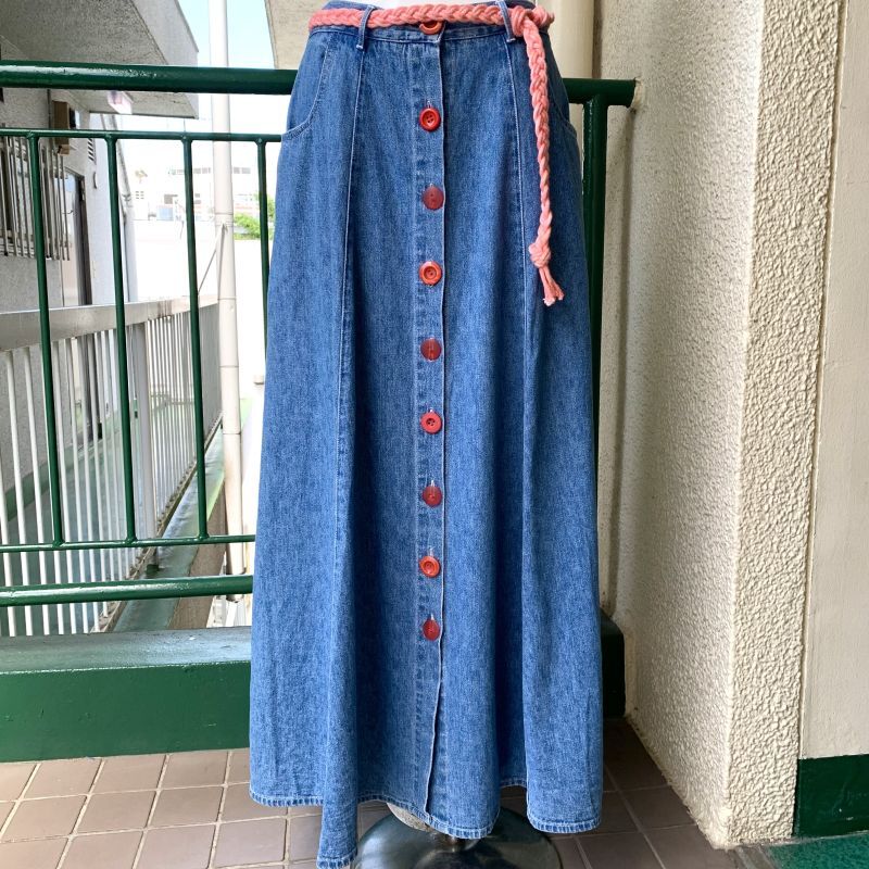 画像: Vintage rope belt&red button denim skirt