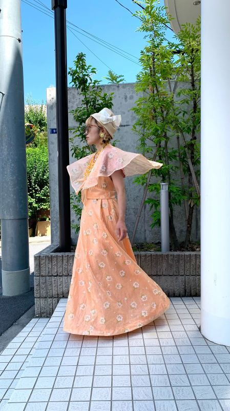 画像: (SALE)Vintage design collar flower frocky printed chiffon dress