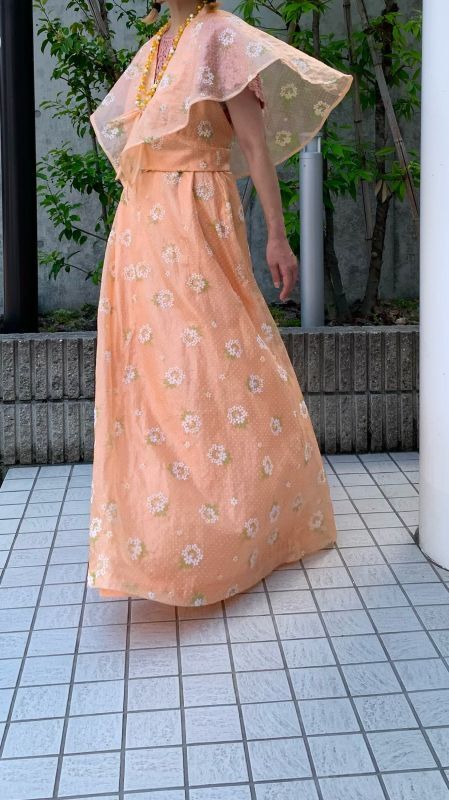 画像: (SALE)Vintage design collar flower frocky printed chiffon dress