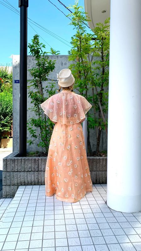 画像: (SALE)Vintage design collar flower frocky printed chiffon dress